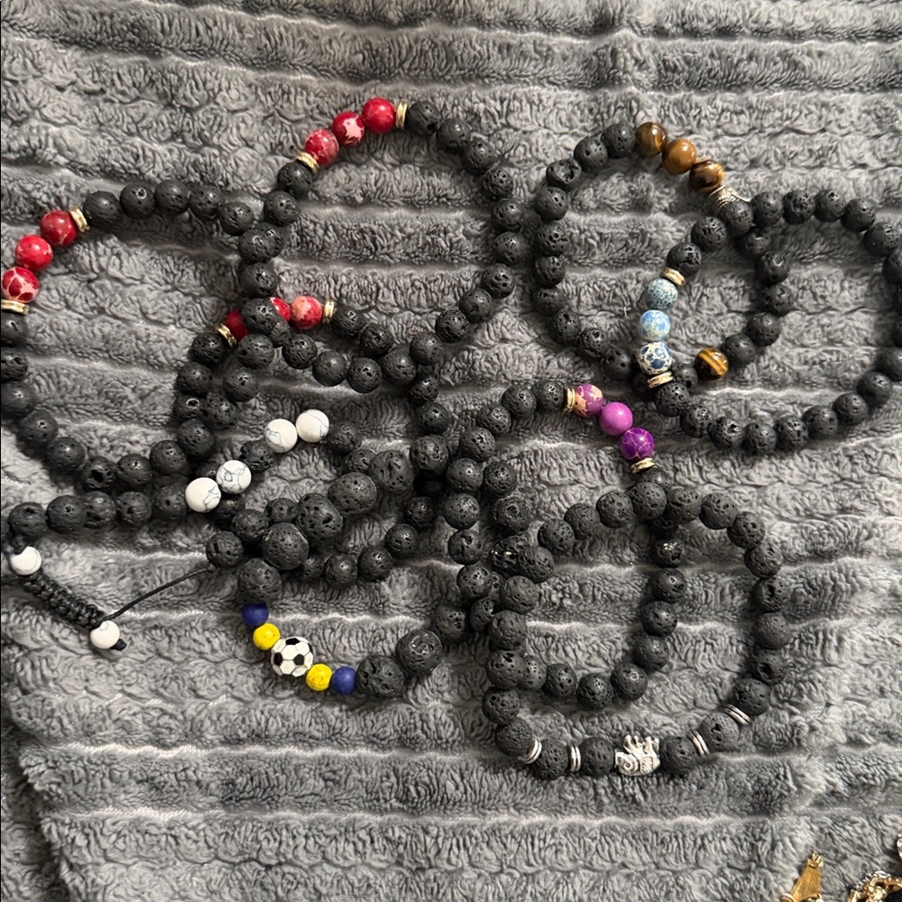 Lot of 9 black lava rock bead bracelets